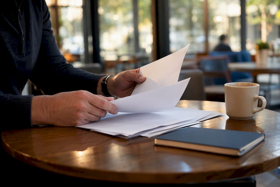 Hands reviewing blank bank statements