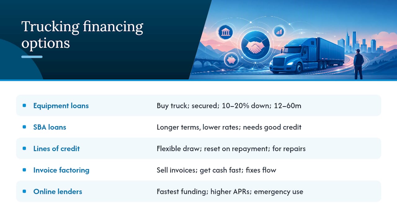Comparison of five trucking financing options