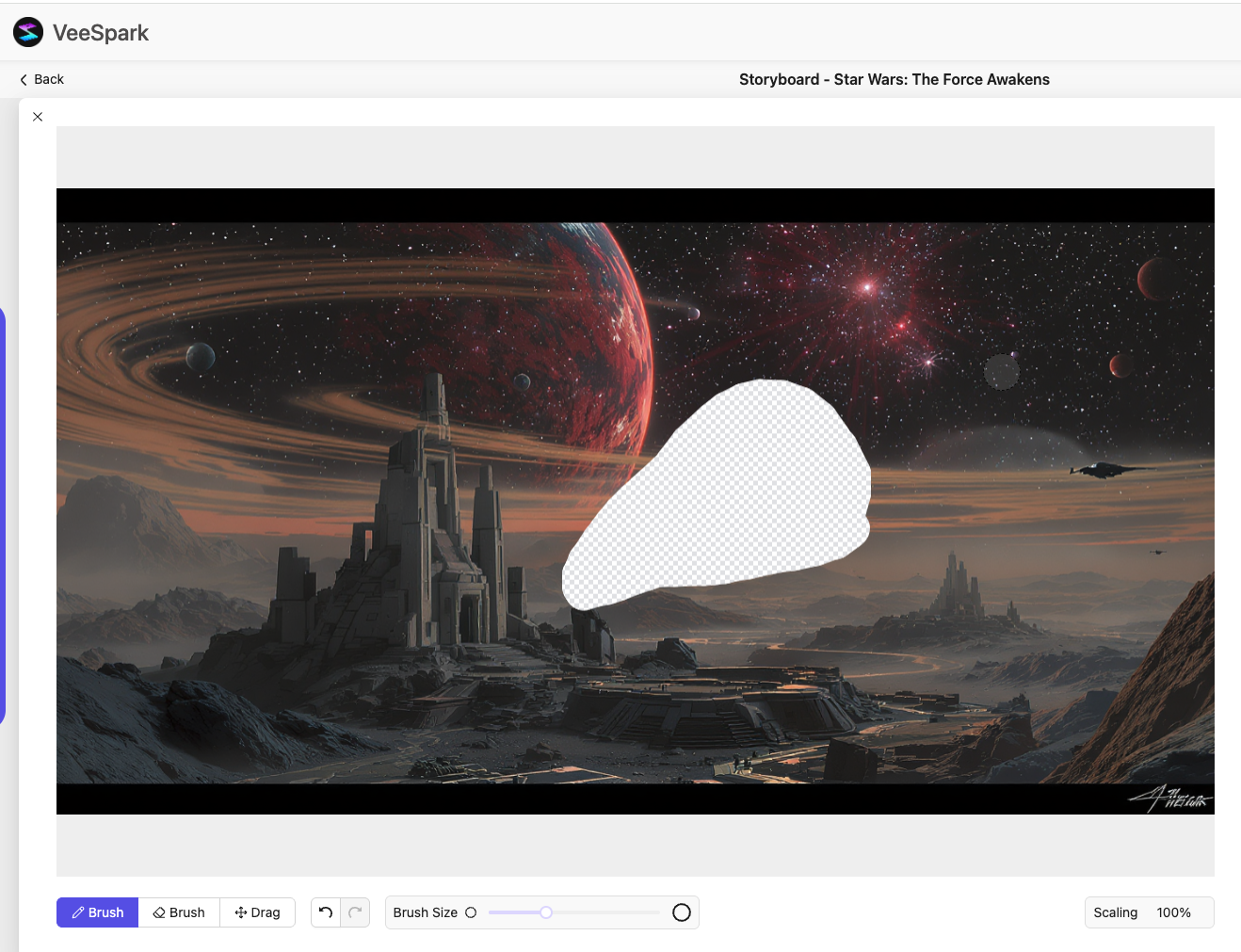 Collaborative storyboard editing tool to refine scenes, adjust visuals, and share projects with teams or clients.