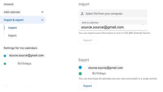 Import or export a calendar to your Google Calendar