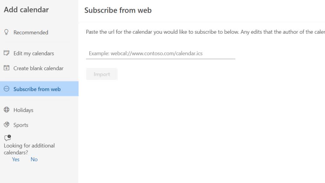 Outlook Subscribe a Calendar from Web