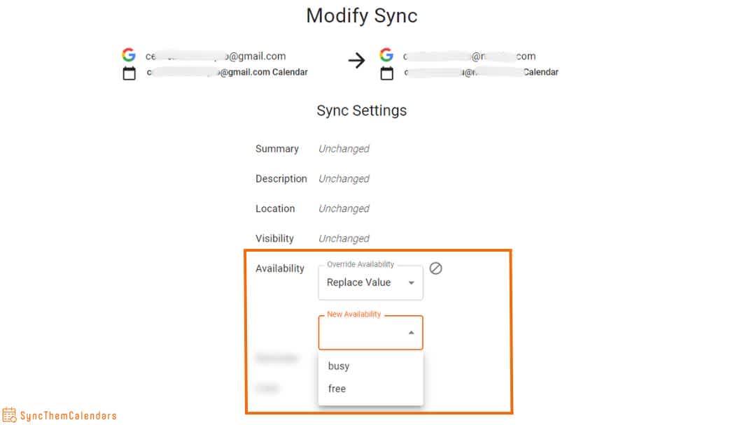 Parameter availability in SyncThemCalendars