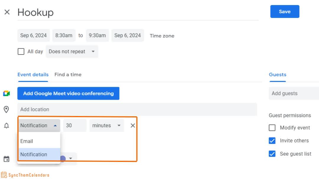 manage notifications for a single event in google calendar