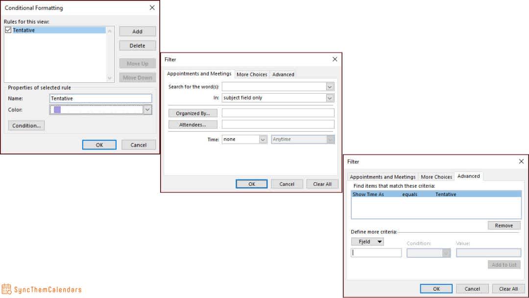 Outlook calendar conditional formatting