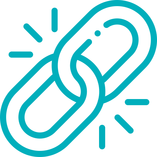 Teal chainlinks with dashed lines showing the linking motion between the pieces.