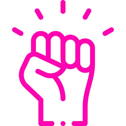 A pink fist rising upward with dashed lines indicating movement.