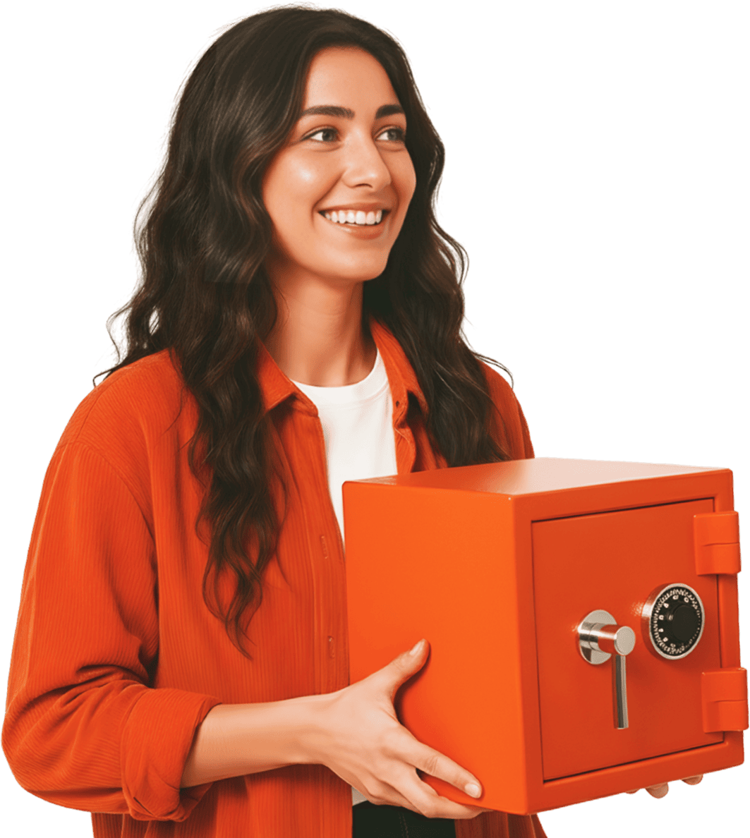 Chica con caja de seguridad 