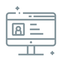 Computer monitor displaying a user profile interface with an avatar and text lines.