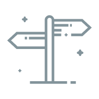 Simplified graphic of a signpost with arrows pointing left and right on a central pole.