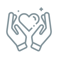 Two hands gently holding a heart with sparkles around it.