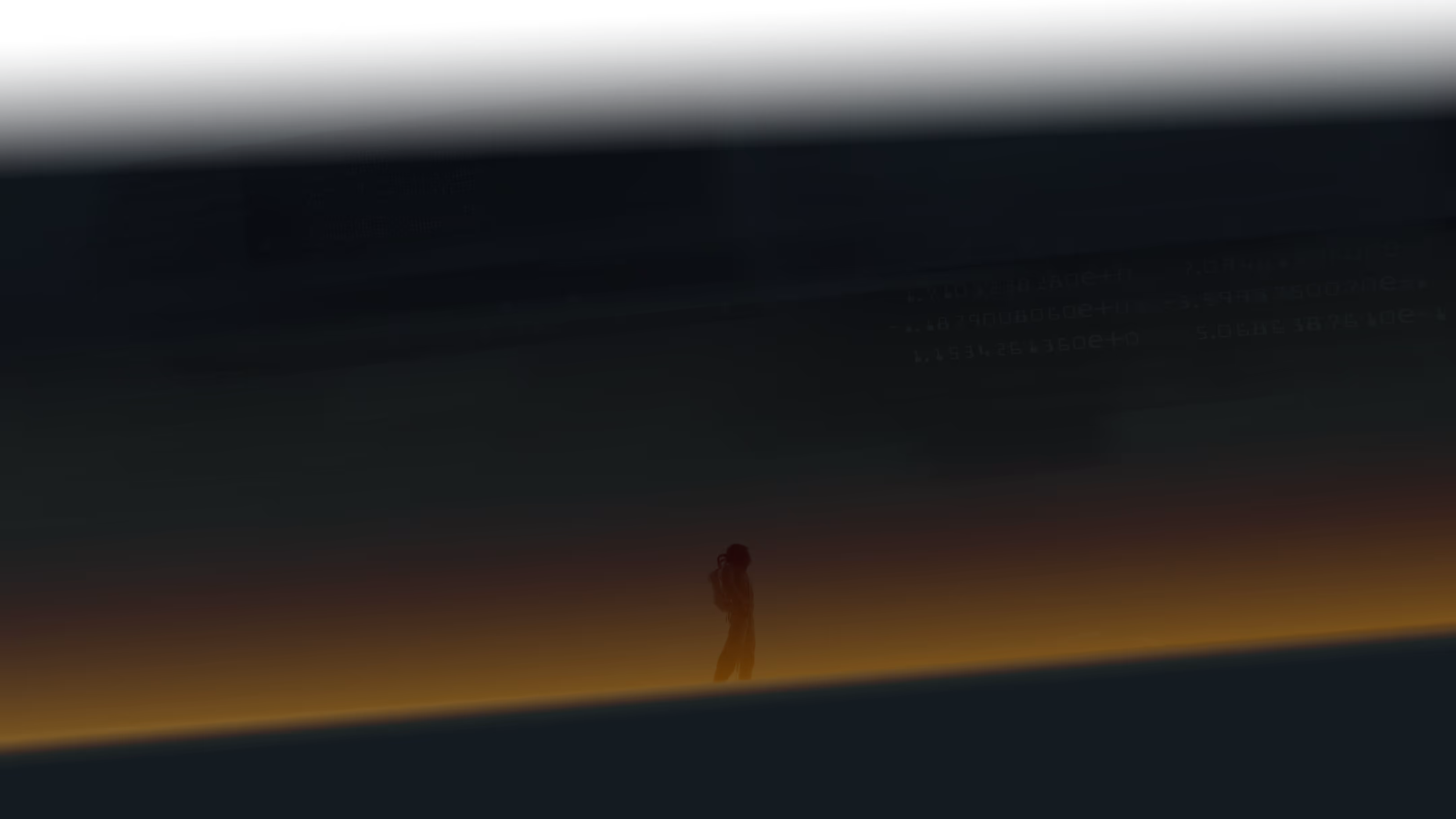 Silhouette of a person wearing a backpack standing on a slope with a gradient orange and dark background.