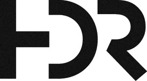 HDR logo in black stylized letters.