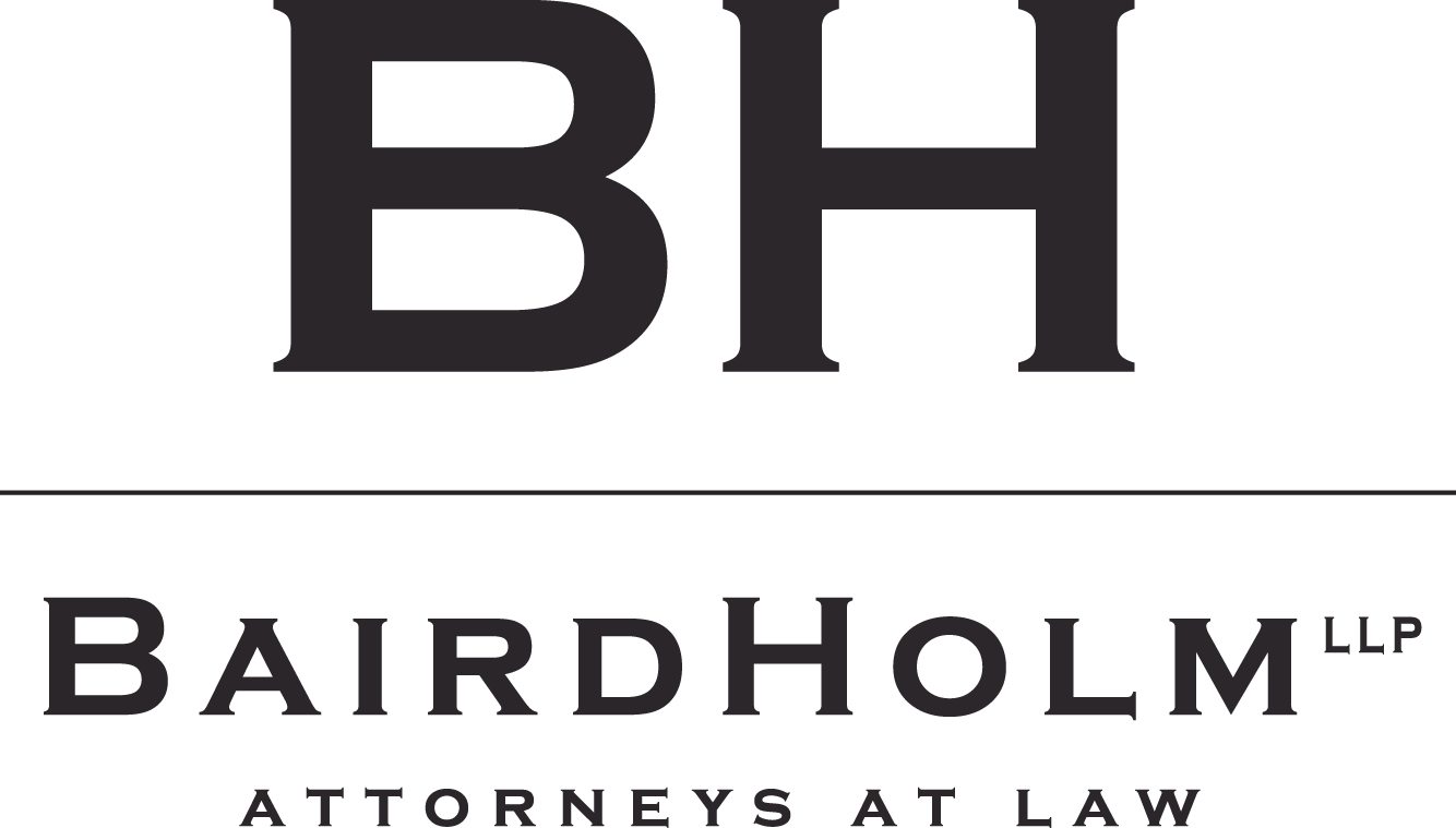 Black and white logo for Baird Holm LLP.