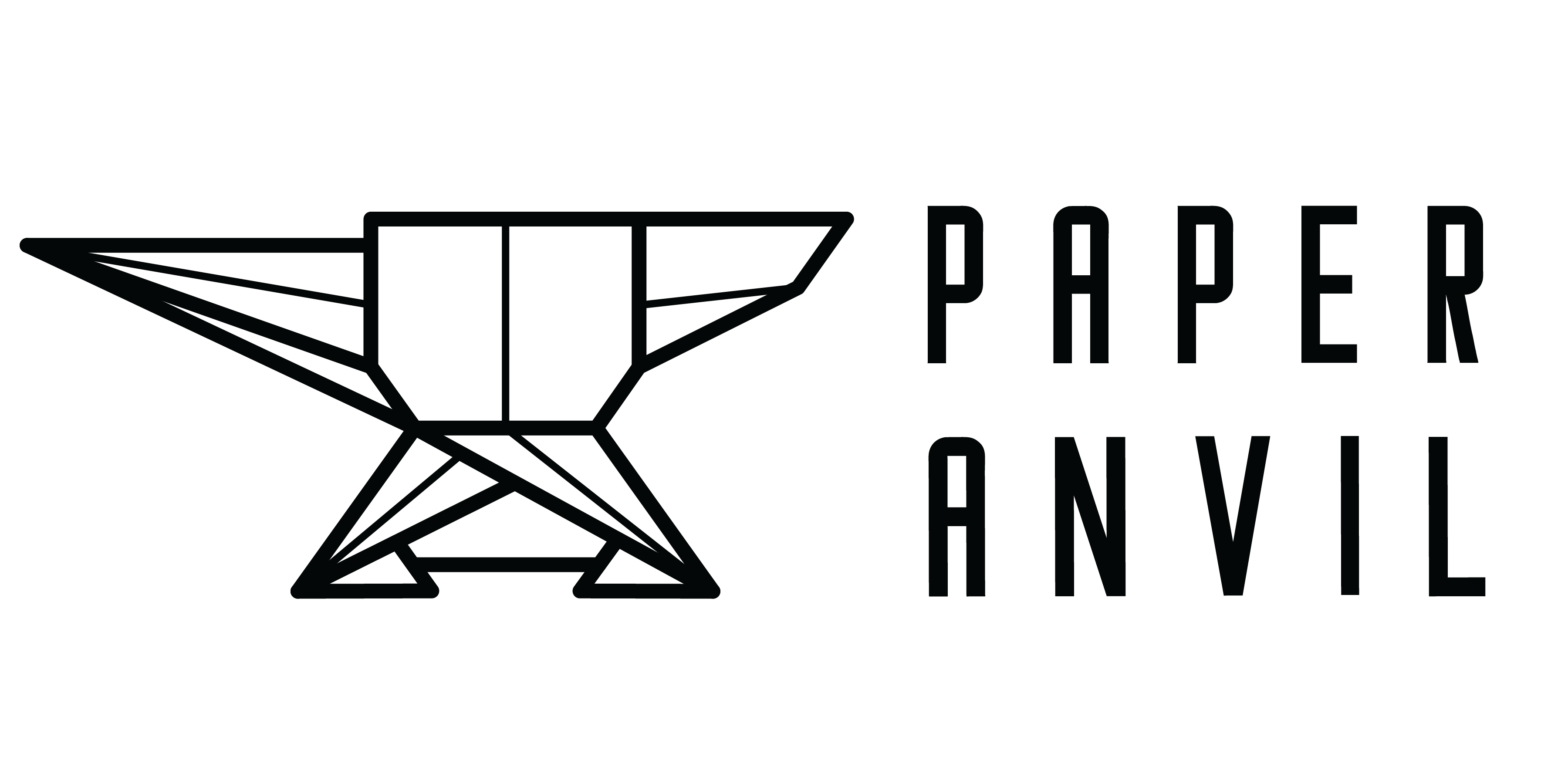 Geometric black and white Paper Anvil logo with angular design