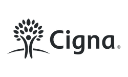 Cigna logo featuring a stylized tree with human-like figures as branches
