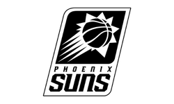 Phoenix Suns logo featuring basketball and sun rays design in black and white