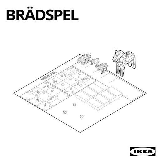 BRÅDSPLEL board game components with game board, pieces, and instruction diagrams