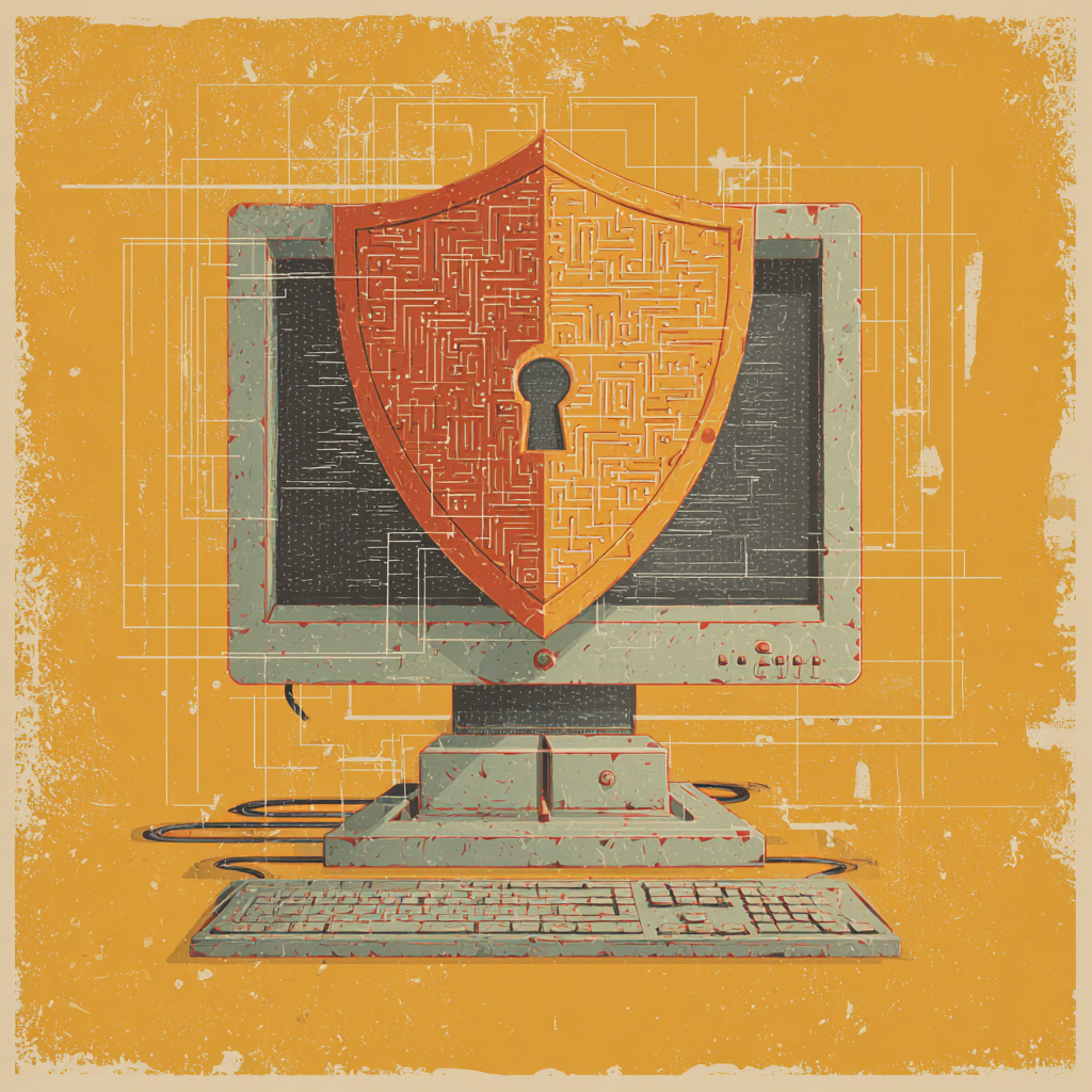Computer monitor with digital security shield representing cybersecurity protection for businesses
