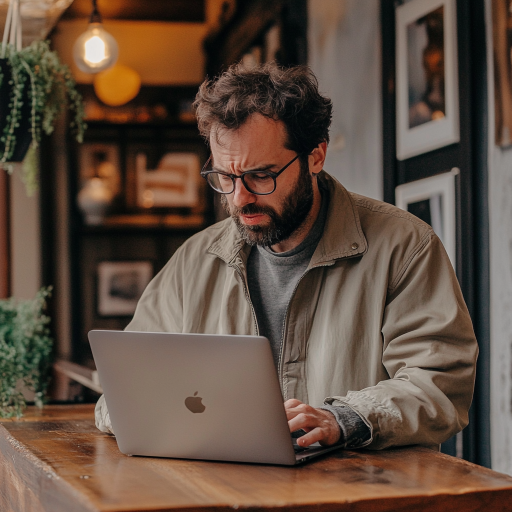 Small business owner working on laptop in office, representing businesses at risk from cyber attacks