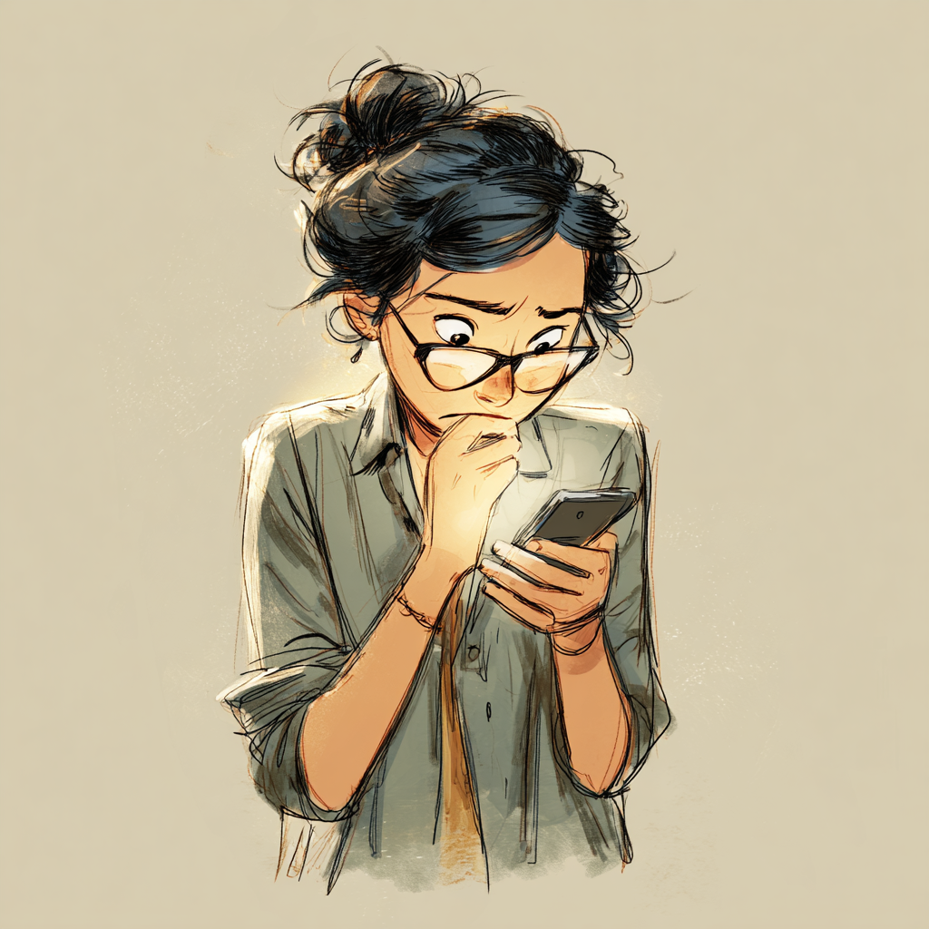 Person looking worried while checking phone message from private investigator
