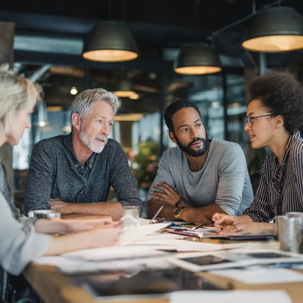 Diverse hiring team discussing employee background check compliance and screening procedures