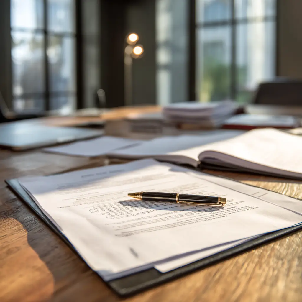 Legal custody documents and evidence materials on professional desk for North Carolina emergency custody case preparation