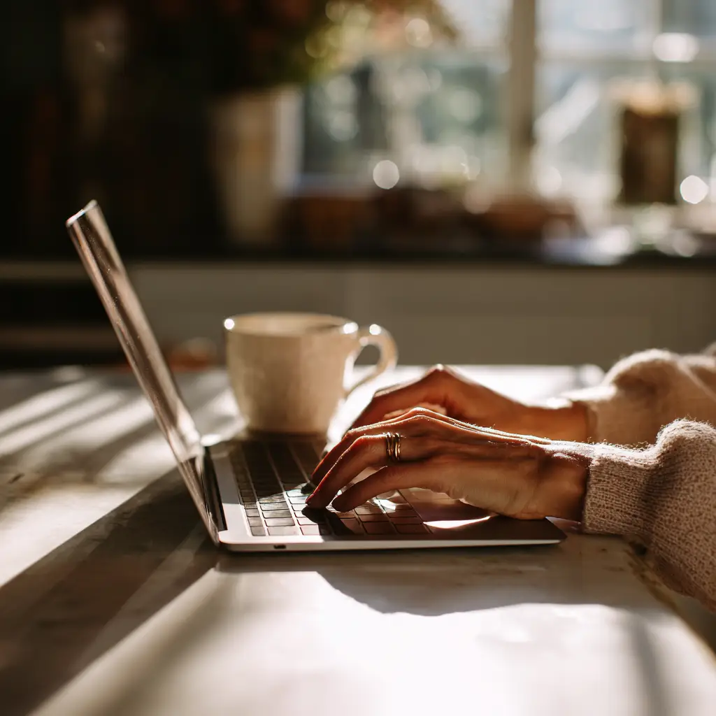 Person documenting patterns and observations on laptop while considering signs of infidelity