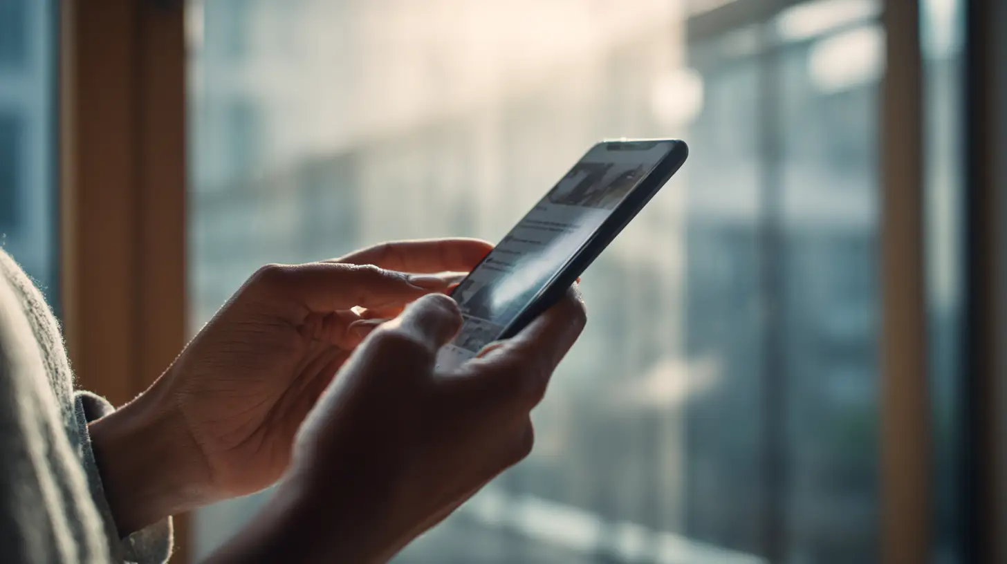 Close-up of hands scrolling through a social media profile on a smartphone