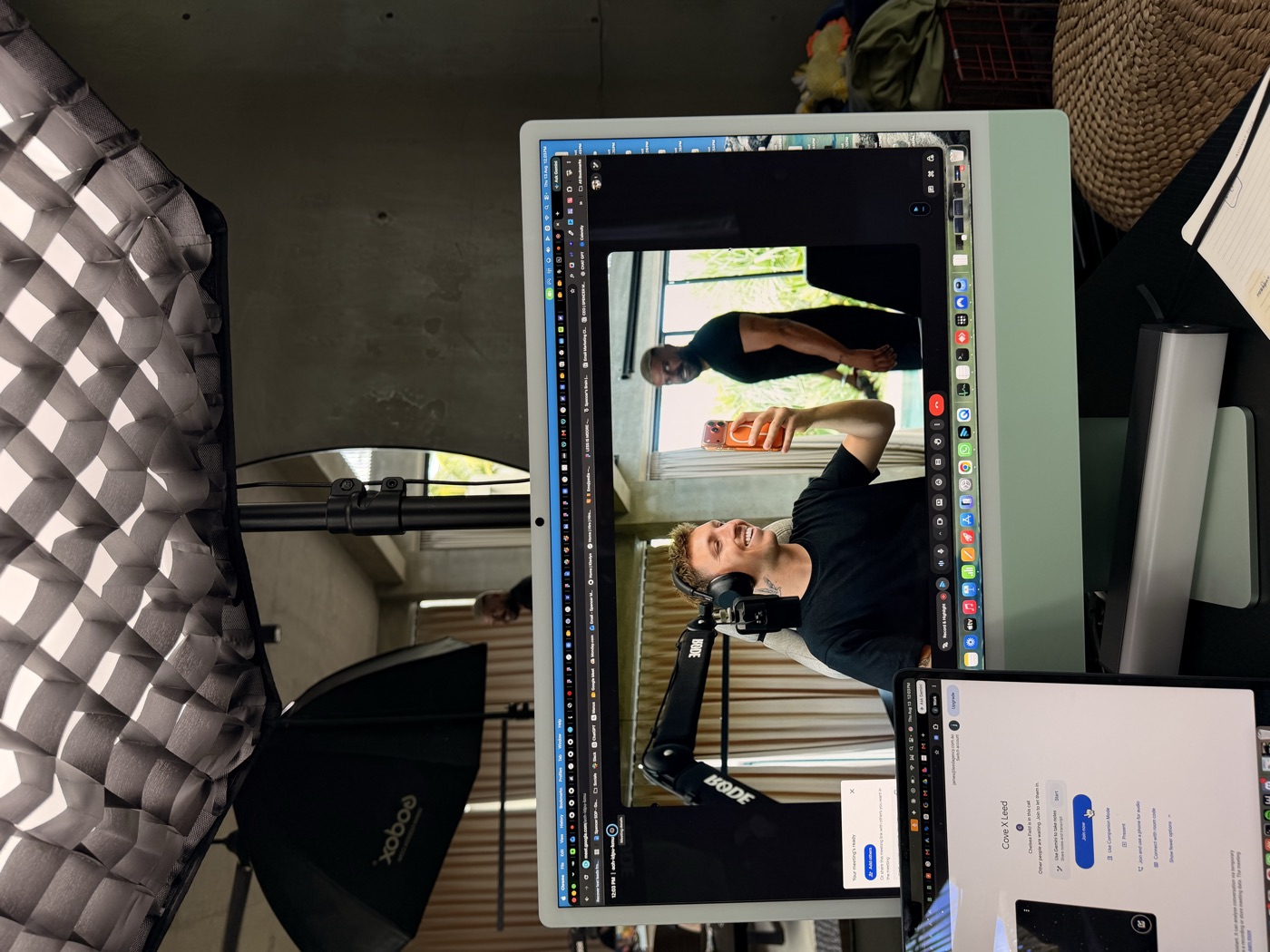 James on a client call in the Leed Agency studio