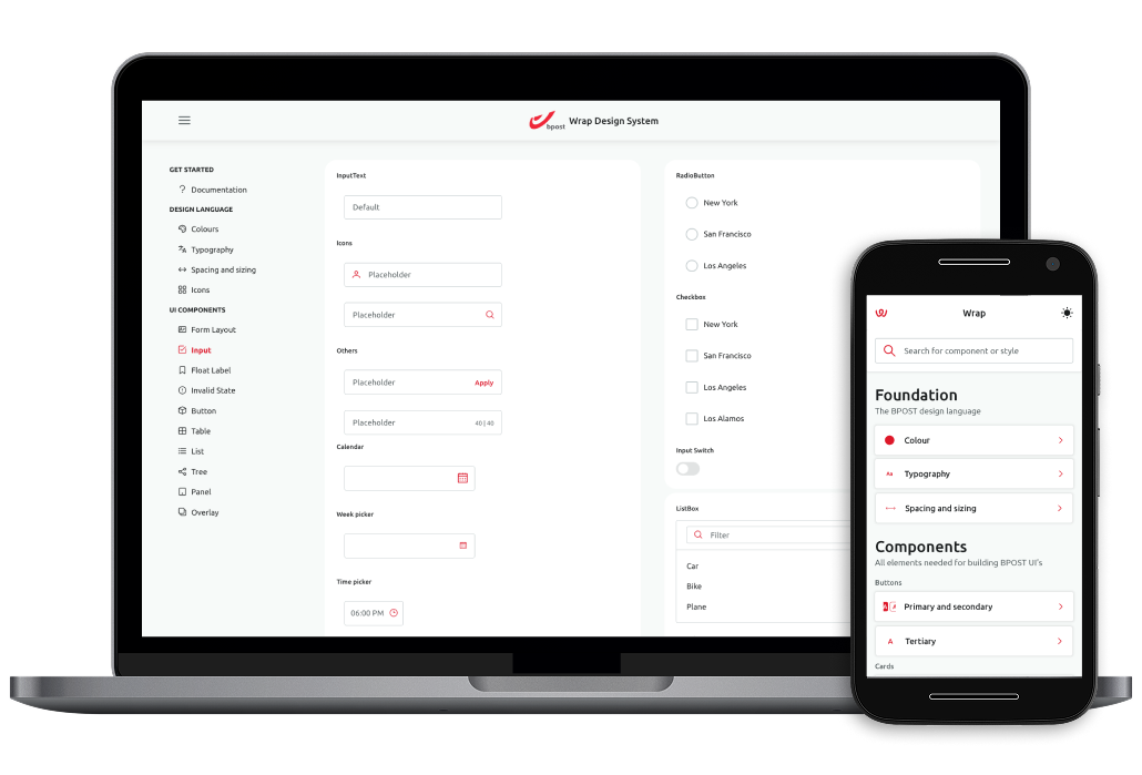 Screenshots of design system demo applications for web and native