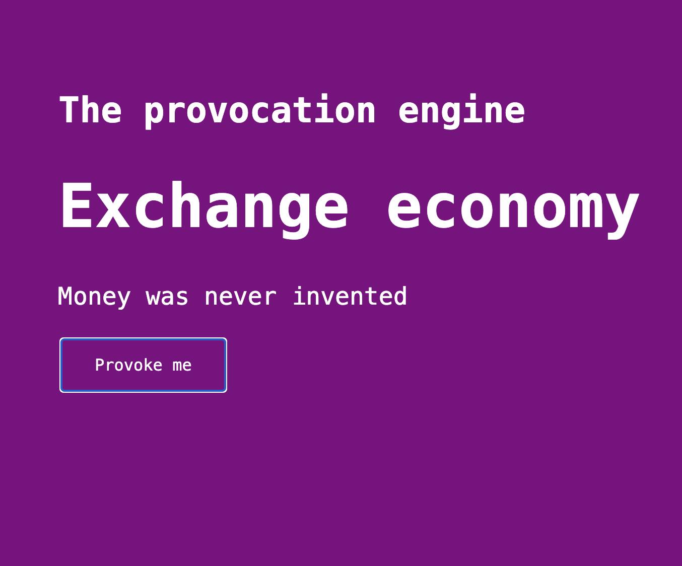 Screenshot from the provocation engine app
