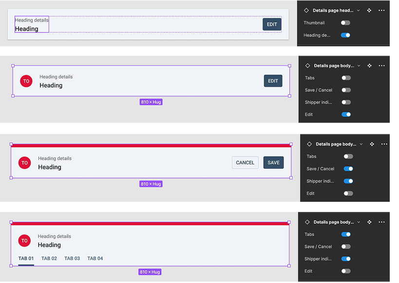 Screenshot from Figma showing a component and its API