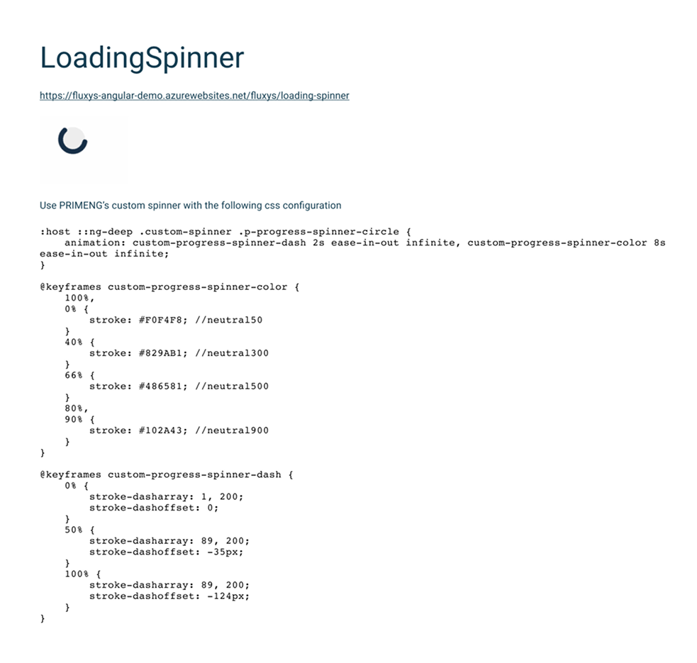 Screenshot of documentation for the spinner component