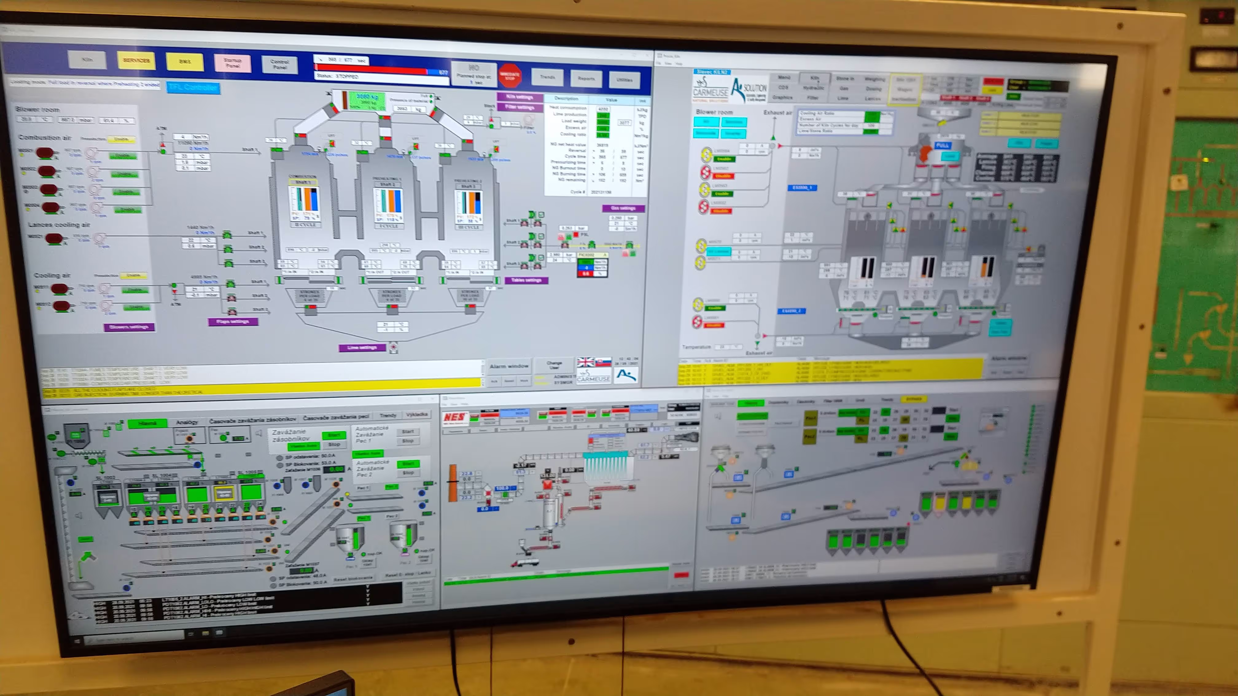 Picture of a screen in the control room running process control applications