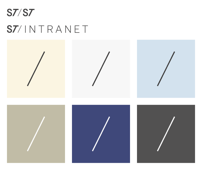 ST logo and the word INTRANET with six colored squares below, each containing a diagonal slash symbol in varying colors. Visual style tiles
