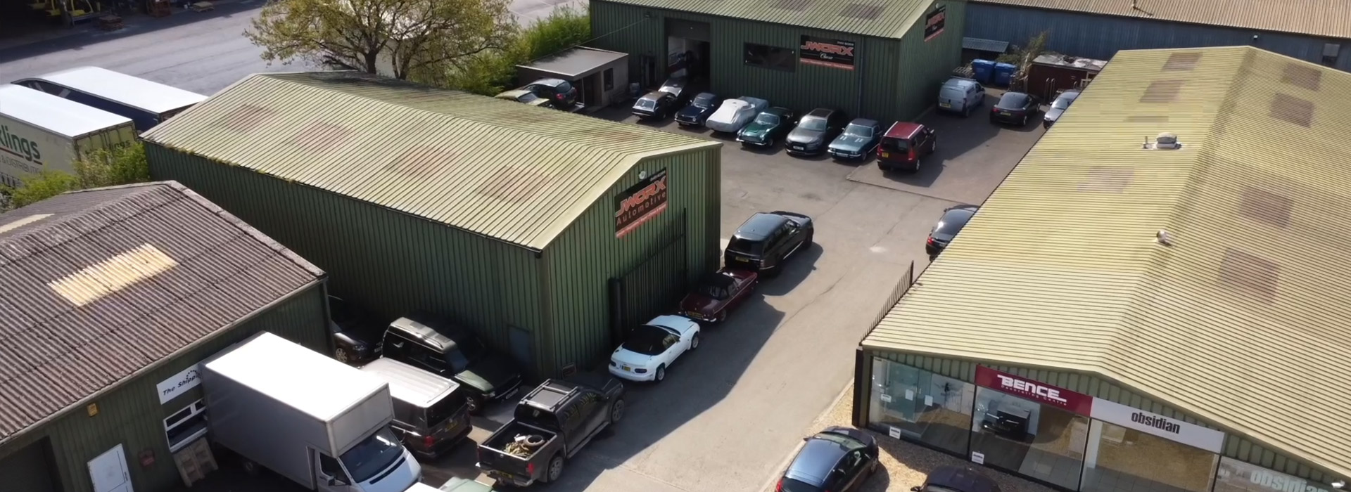 Image of Jworx garage from drone view 