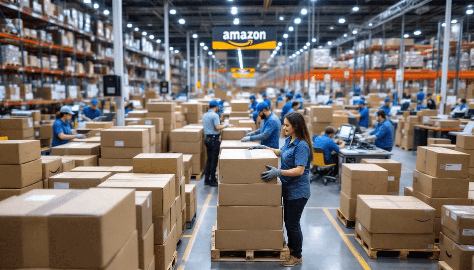 Distribution center workers managing inventory
