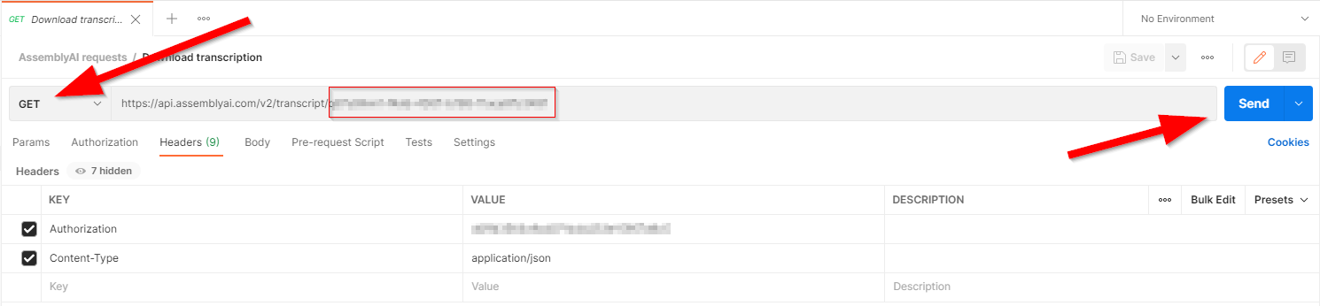 Screenshot showing the download request with headers. Noting that this request is a "GET" request