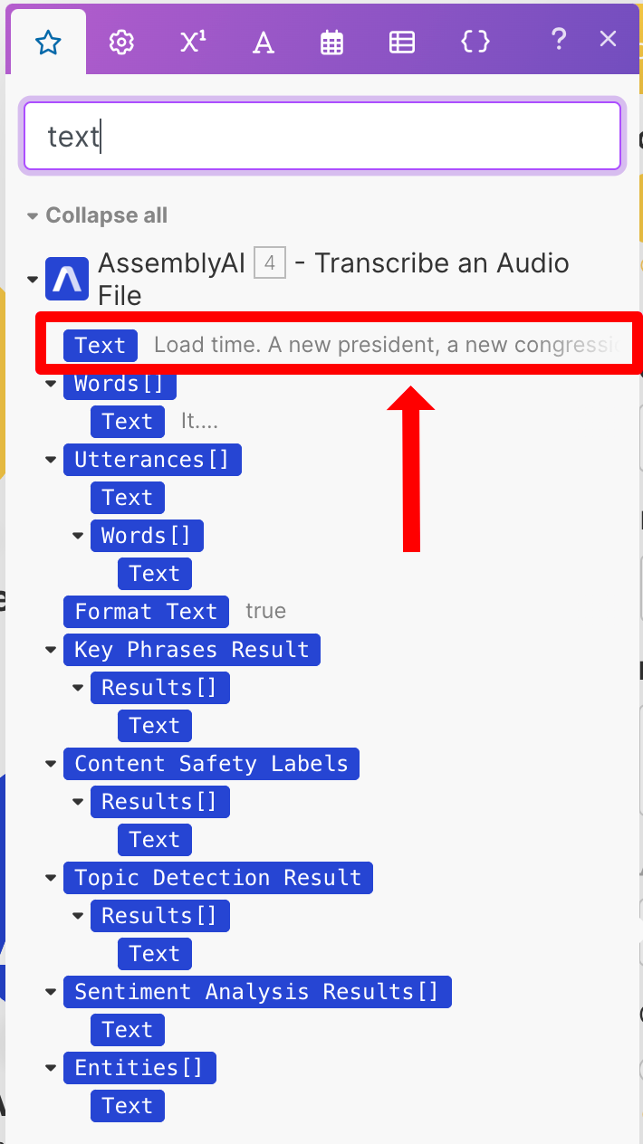 Select text output
