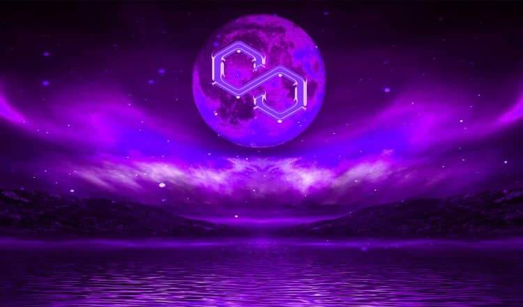 Polygon Blockain Logo As The Moon With Purple Colour Scheme||
