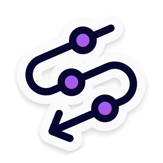 An icon showing a winding path with three purple dots indicating waypoints and a left-pointing arrow at the bottom.