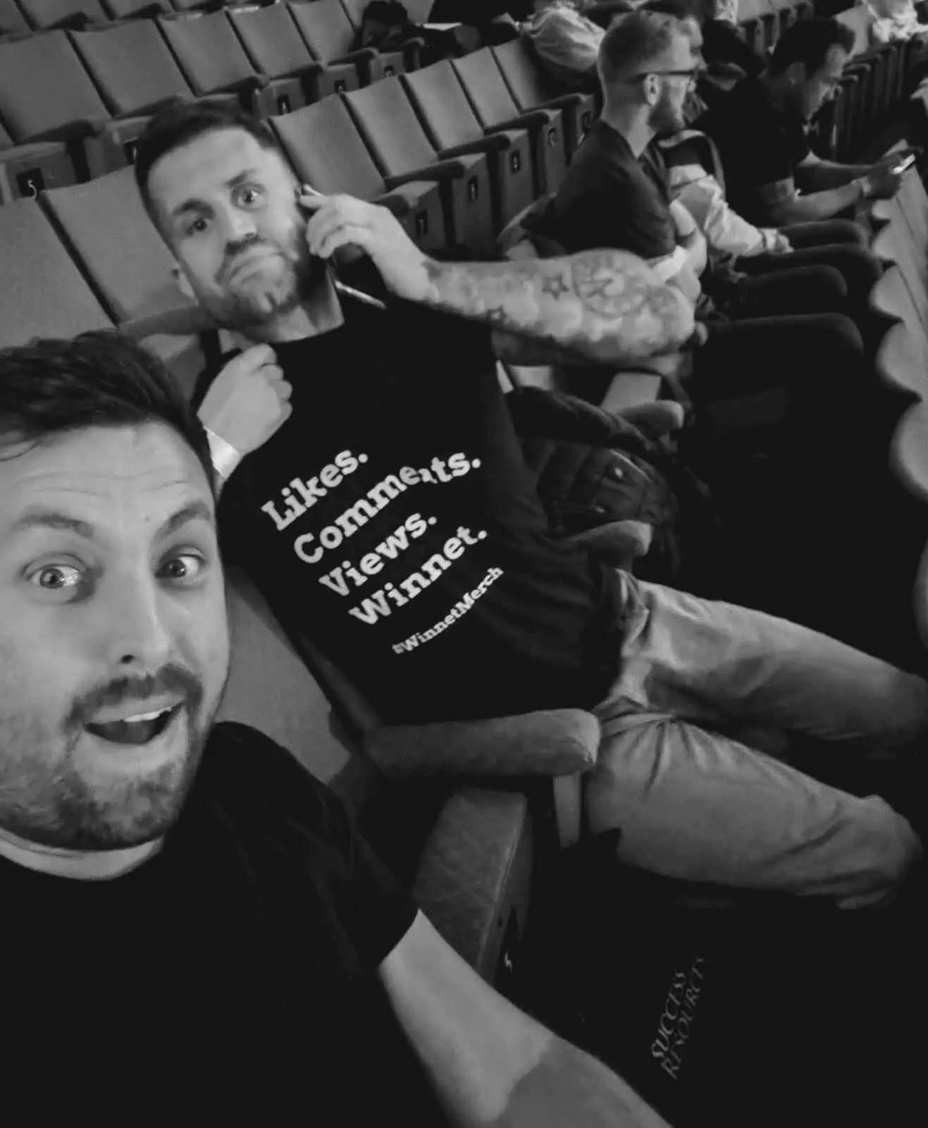 Mike Winnet and Ian at a Success Resources motivational event, where they first spotted the tactics used by so-called “contrepreneurs”, the moment that sparked the idea for their viral video exposé.