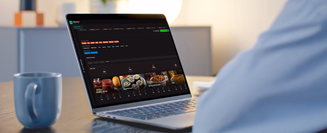 Laptop screen with nutrition platform dashboard. nutrition platform, food as medicine, integrated nutrition