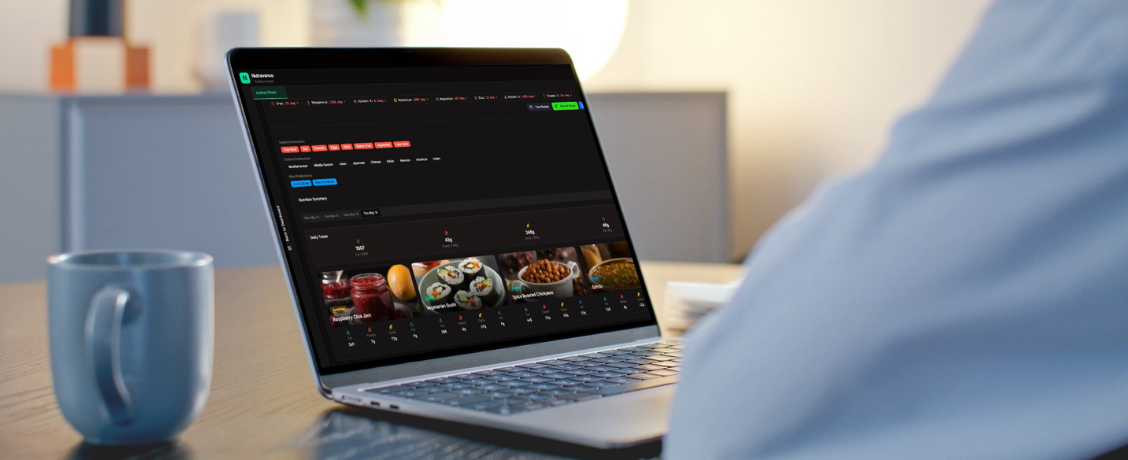 Laptop screen with nutrition platform dashboard. nutrition platform, food as medicine, integrated nutrition