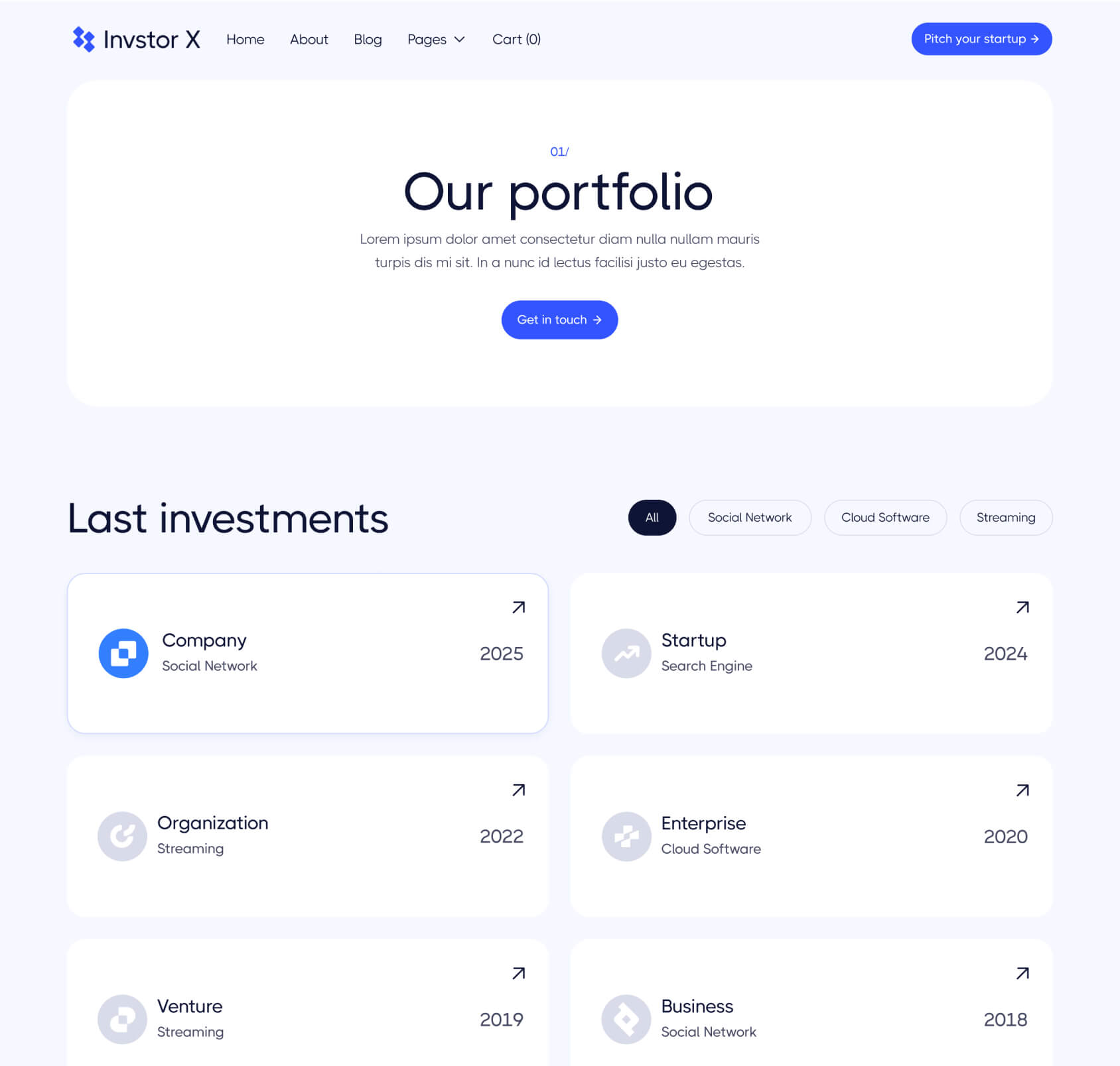 Invstor X - Portfolio V3 Page - Investment Firm Webflow Template