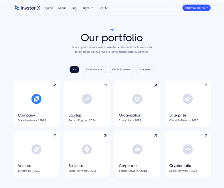 Invstor X - Portfolio V2 Page - Investment Firm Webflow Template