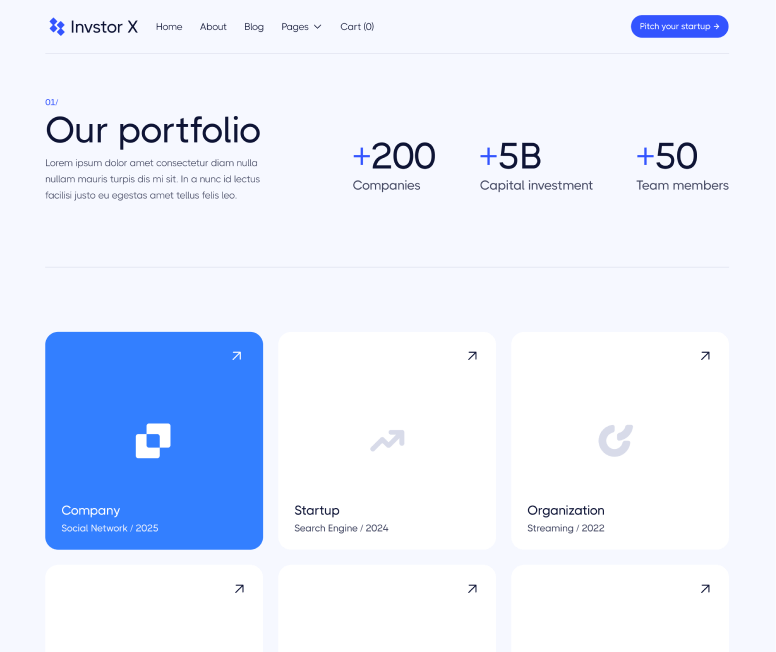 Invstor X - Portfolio V1 Page - Investment Firm Webflow Template