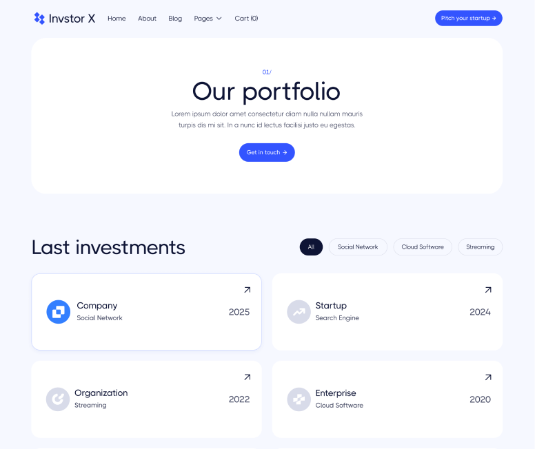 Invstor X - Portfolio V3 Page - Investment Firm Webflow Template
