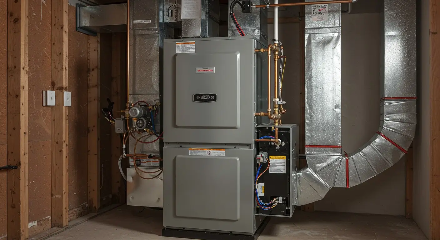 A furnace and water heater installed in a utility room.
