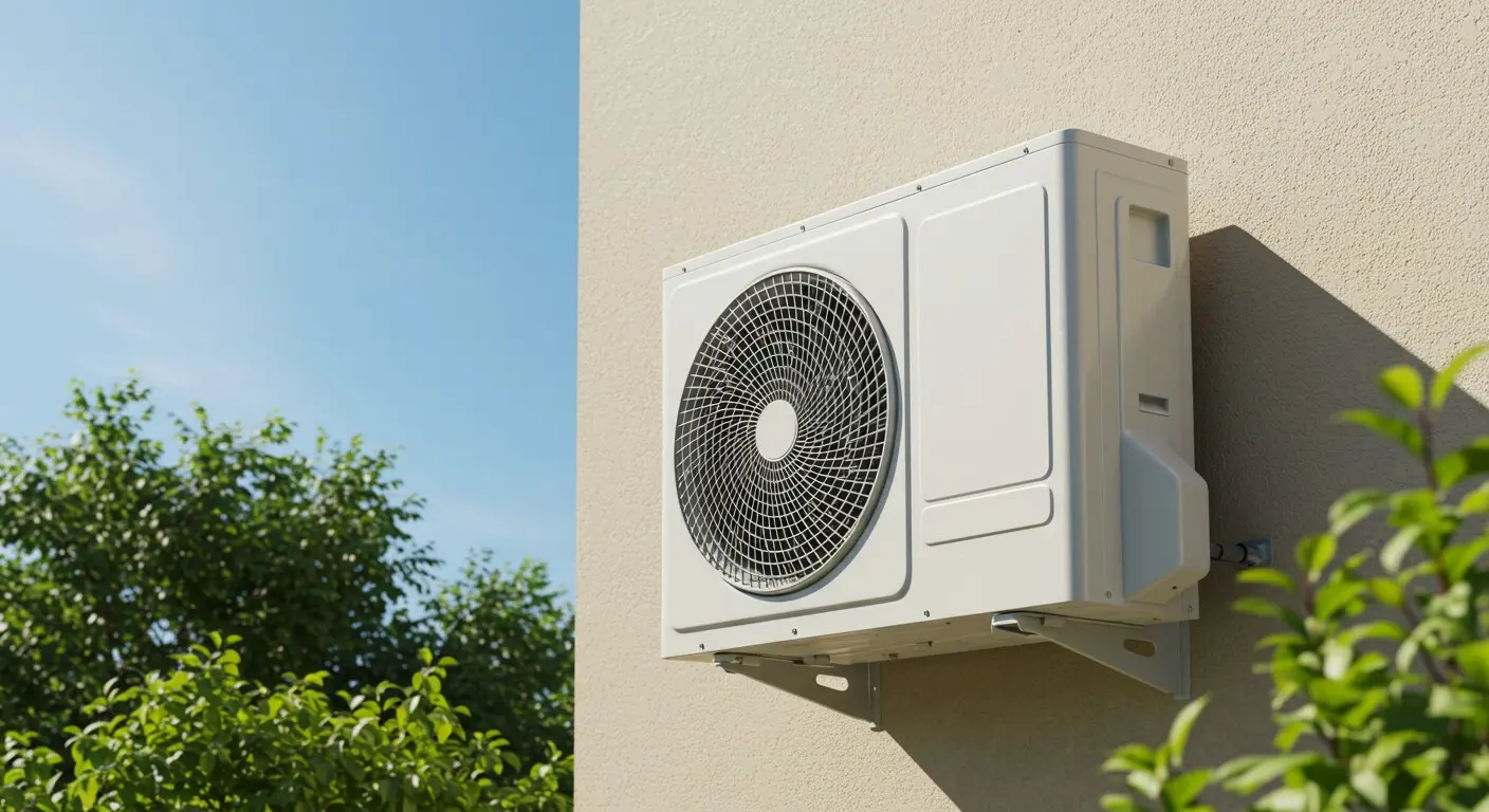 White air conditioner mounted on a wall.